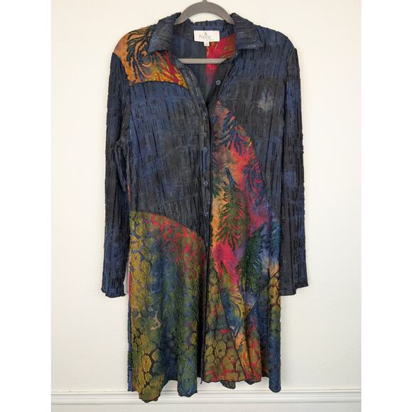 Palila Cardigan Embroidered Batik Tie Dye Velvet Boho Art to Wear Blue Size S - Picture 1 of 11